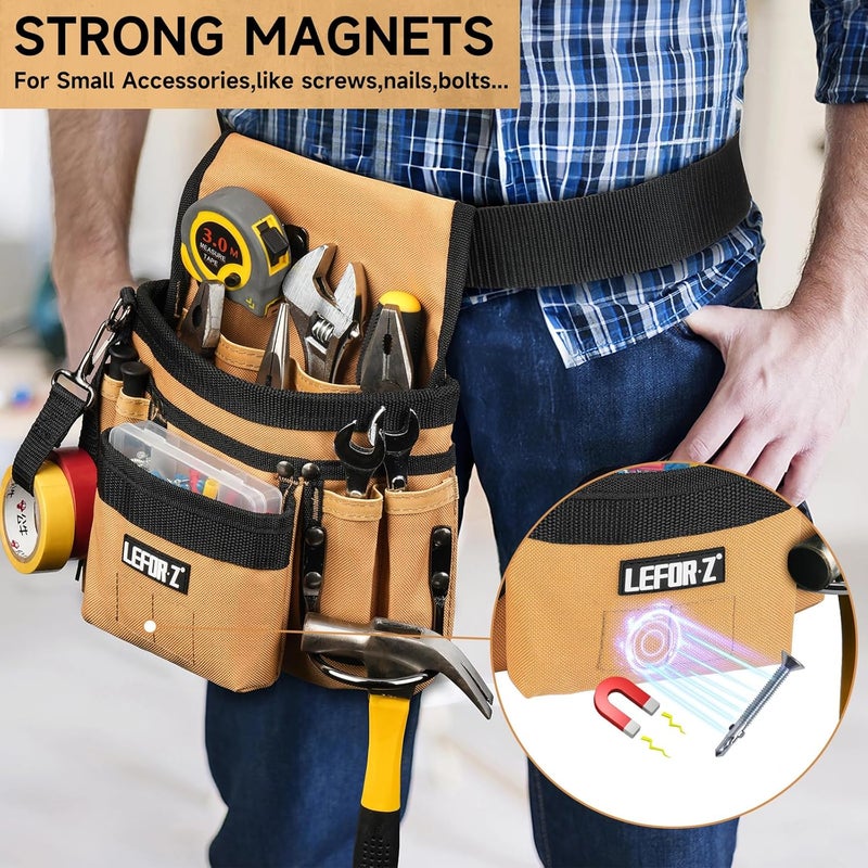 LEFORZ Tool Belt,Magnetic Tool Pouch,14-Pockets Tool Belts for Men,Detachable & Adjustable Tool Pouch belt for Electrician,Carpenter,Construction,Work Apron,Utility Belt,Black-Brown - Image 4